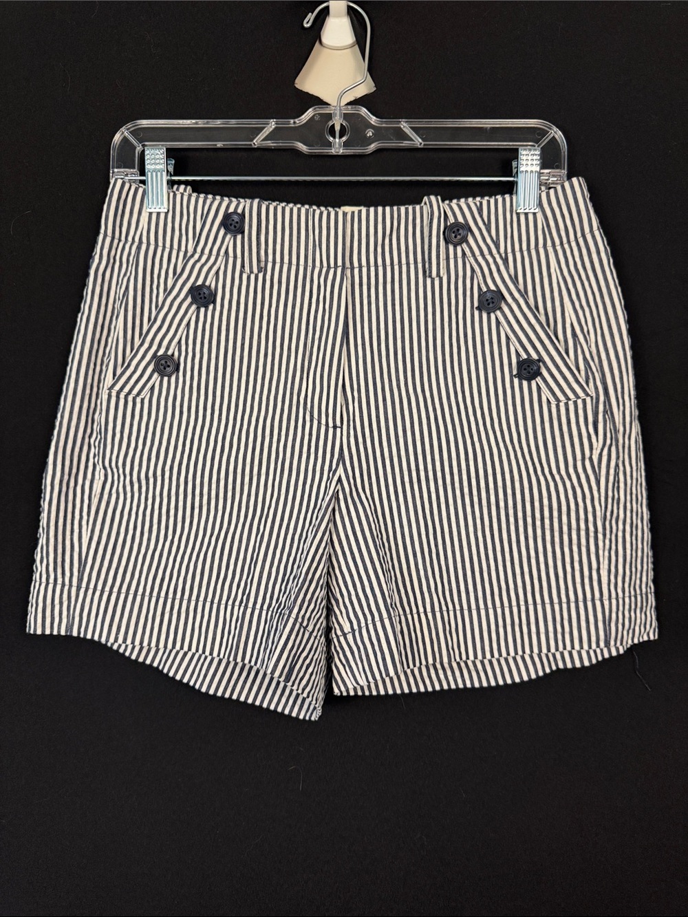 Sandro Navy and White Striped Cotton Shorts